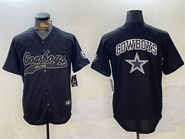 Men's Dallas Cowboys Team Big Logo Black With Patch Cool Base Stitched Baseball Jersey Men's Dallas Cowboys Team Big Logo Black With Patch Cool Base Stitched Baseball Jersey